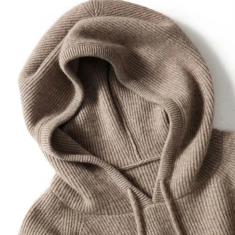 Hoodie in Cashmere and Merino Wool Blend with Relaxed Fit and Adjustable Drawstrings