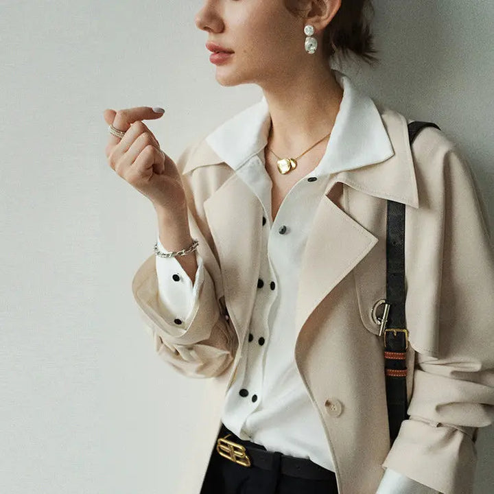 Blouse with Asymmetrical Button Design in Soft, Fluid Fabric and a Subtle Satin-Like Sheen