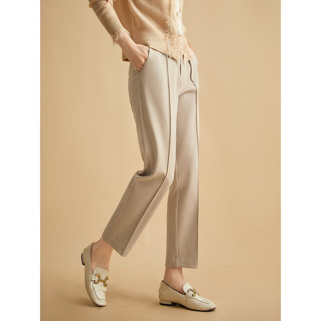 Tapered Wool-Blend Trousers with High-Waist Fit, Slim Silhouette, and Soft Woolen Touch in Khaki