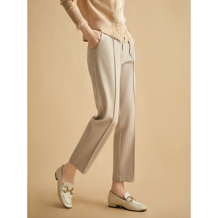 Tapered Wool-Blend Trousers with High-Waist Fit, Slim Silhouette, and Soft Woolen Touch in Khaki