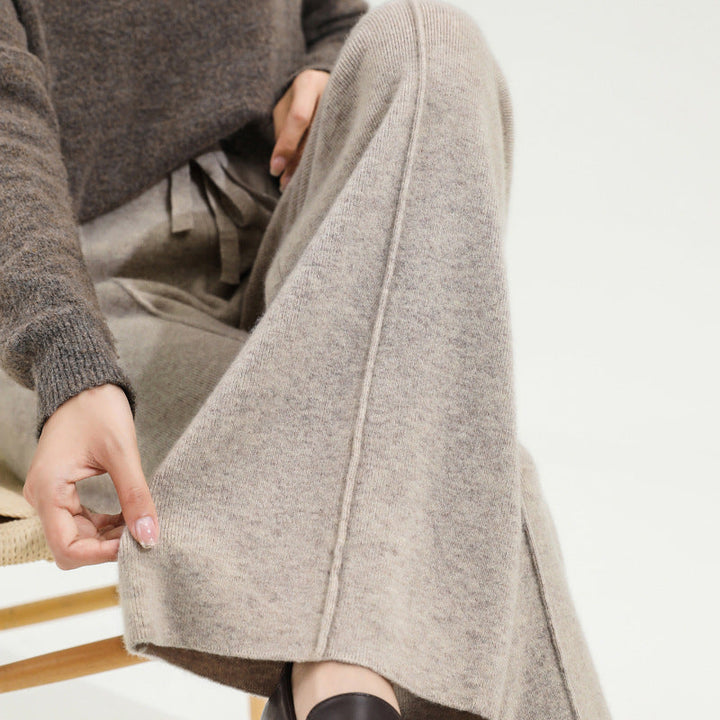 Wide-Leg Merino Wool Trousers with High-Waist Elastic Drawstring Waistband