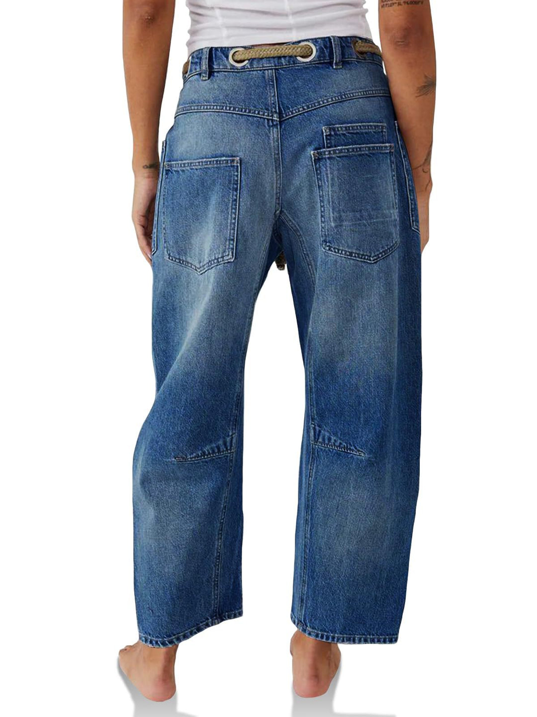Utility Jeans with Paint-Speckled Wash, Rope Drawcord Waist, and 100% Cotton Denim