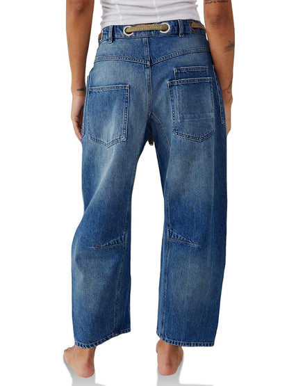 Utility Jeans with Paint-Speckled Wash, Rope Drawcord Waist, and 100% Cotton Denim