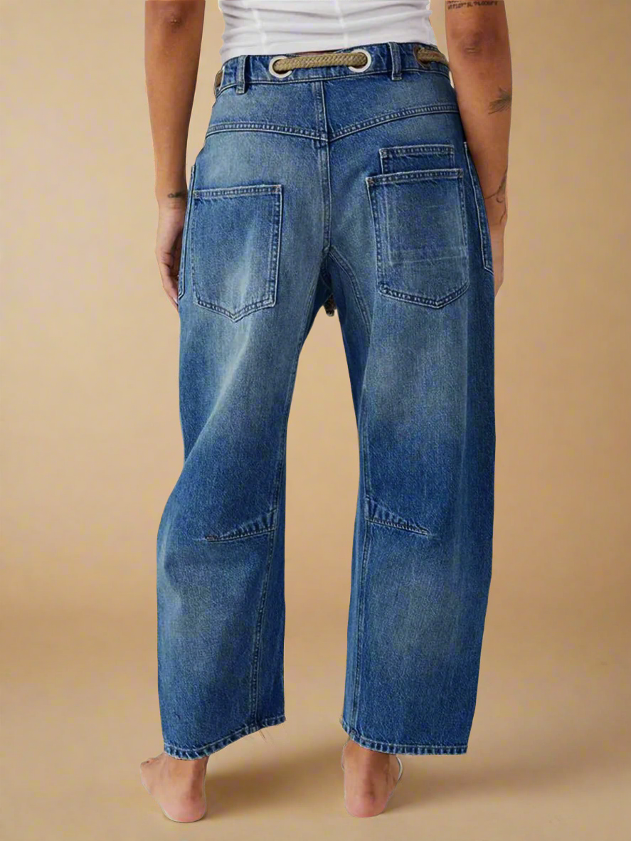 Utility Jeans with Paint-Speckled Wash, Rope Drawcord Waist, and 100% Cotton Denim