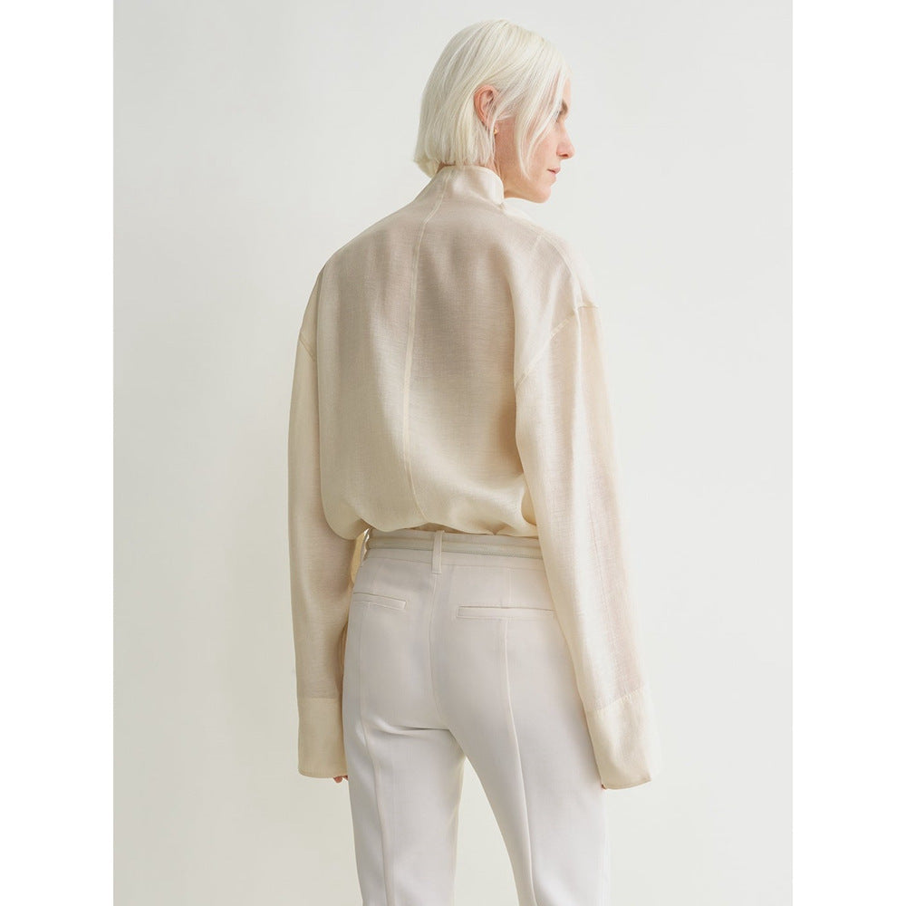 Linen Pullover Top with Lightweight Drape and Relaxed Standard Fit in Ivory
