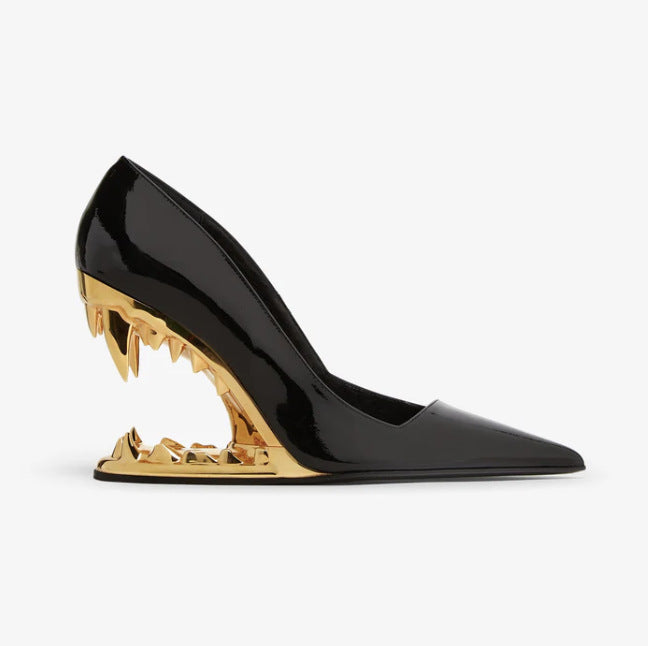 Pointed-Toe Stiletto Pumps in Metallic Gold Finish with Sculpted High Heel for Standout Style