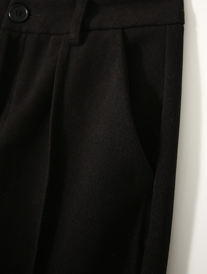 Tapered Wool-Blend Trousers with High-Waist Fit, Slim Silhouette, and Soft Woolen Touch in Khaki
