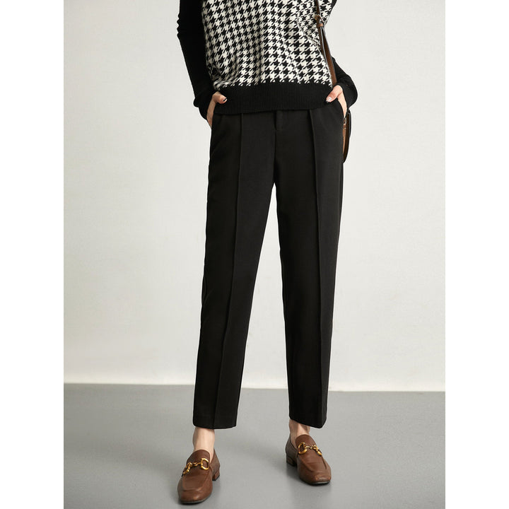 Tapered Wool-Blend Trousers with High-Waist Fit, Slim Silhouette, and Soft Woolen Touch in Khaki