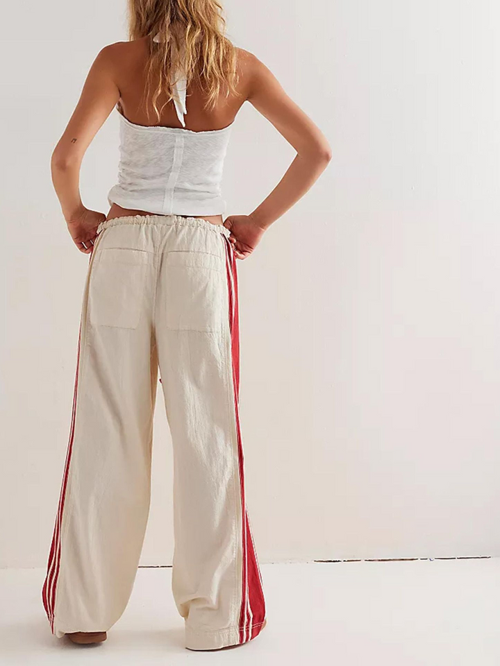 Track Trousers with High-Waist Fit, Elastic Waistband, and Bold Stripe Print in Soft Cotton-Blend
