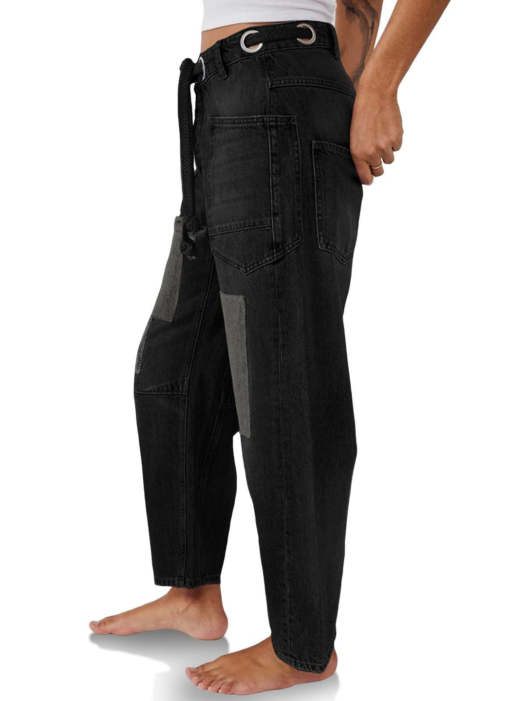 Utility Jeans with Paint-Speckled Wash, Rope Drawcord Waist, and 100% Cotton Denim