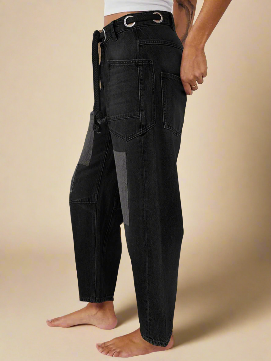 Utility Jeans with Paint-Speckled Wash, Rope Drawcord Waist, and 100% Cotton Denim