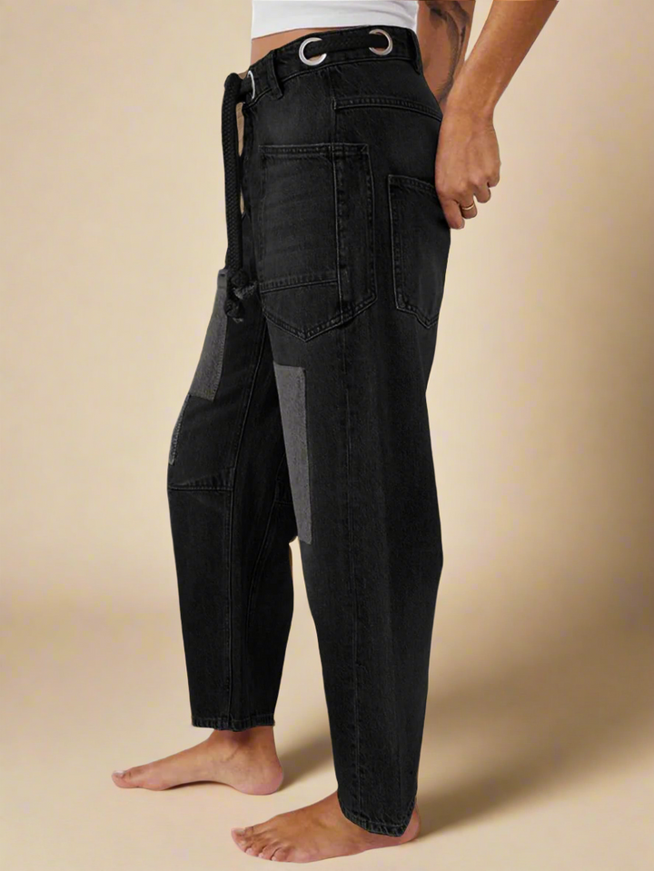 Utility Jeans with Paint-Speckled Wash, Rope Drawcord Waist, and 100% Cotton Denim