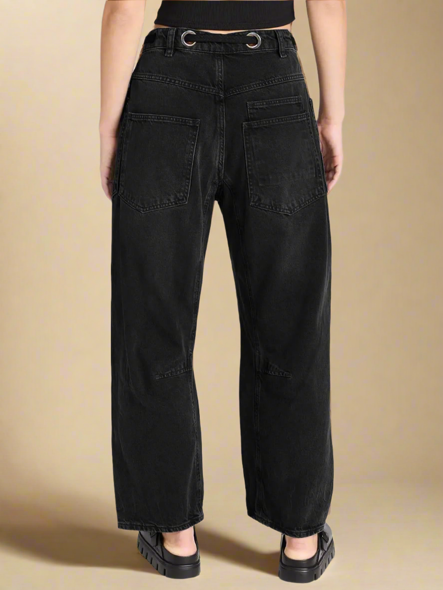 Utility Jeans with Paint-Speckled Wash, Rope Drawcord Waist, and 100% Cotton Denim