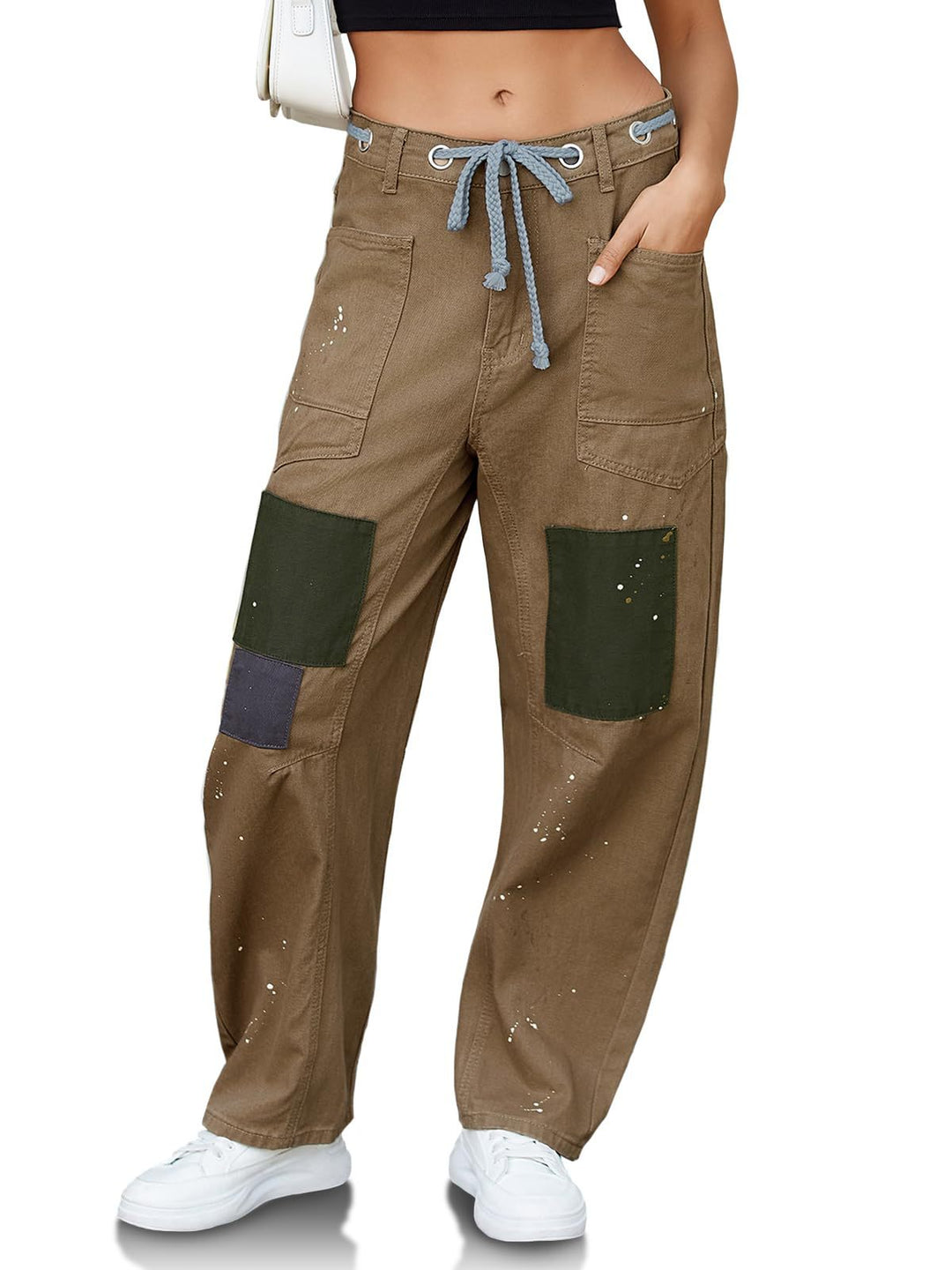 Utility Jeans with Paint-Speckled Wash, Rope Drawcord Waist, and 100% Cotton Denim