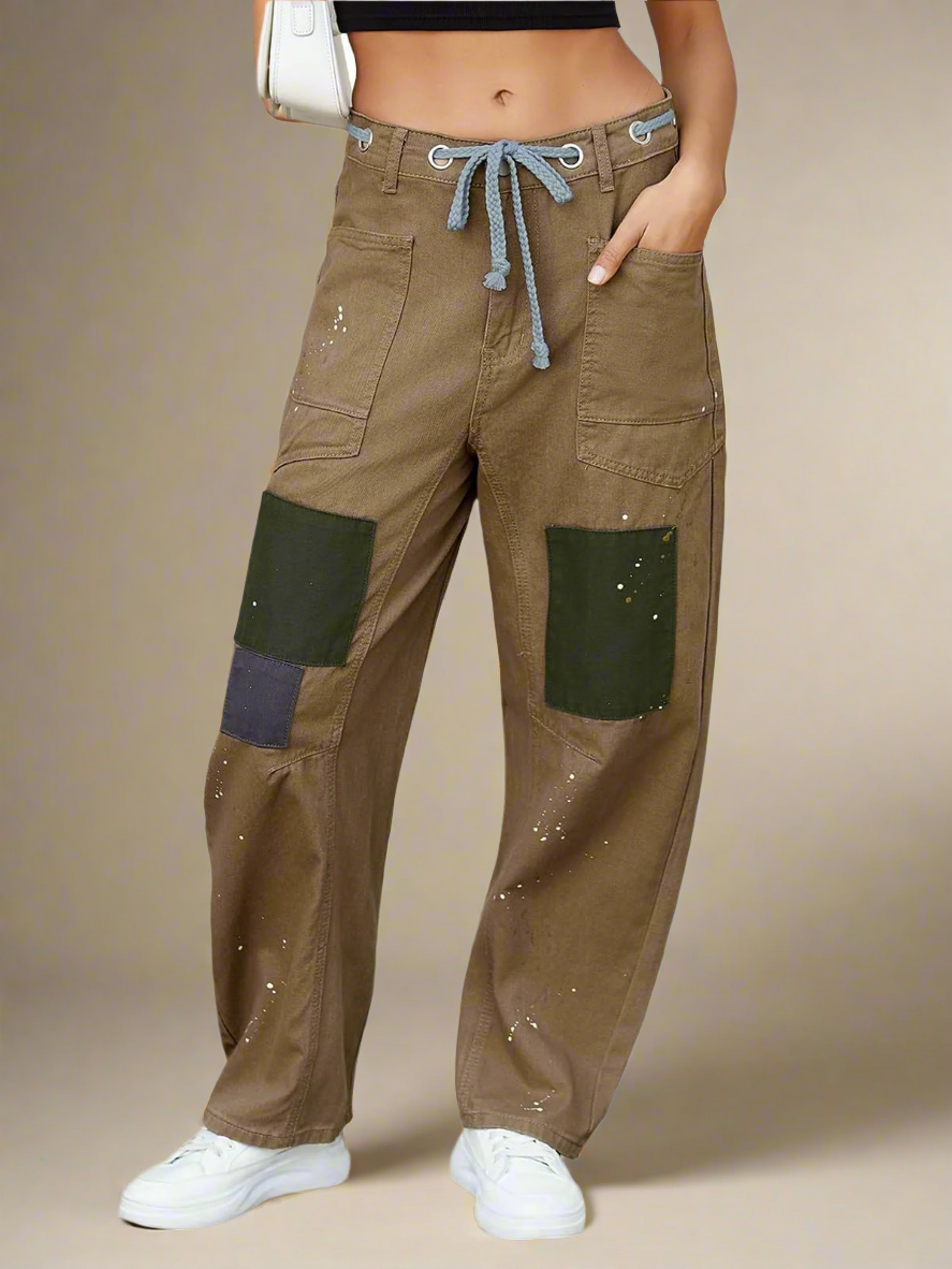 Utility Jeans with Paint-Speckled Wash, Rope Drawcord Waist, and 100% Cotton Denim