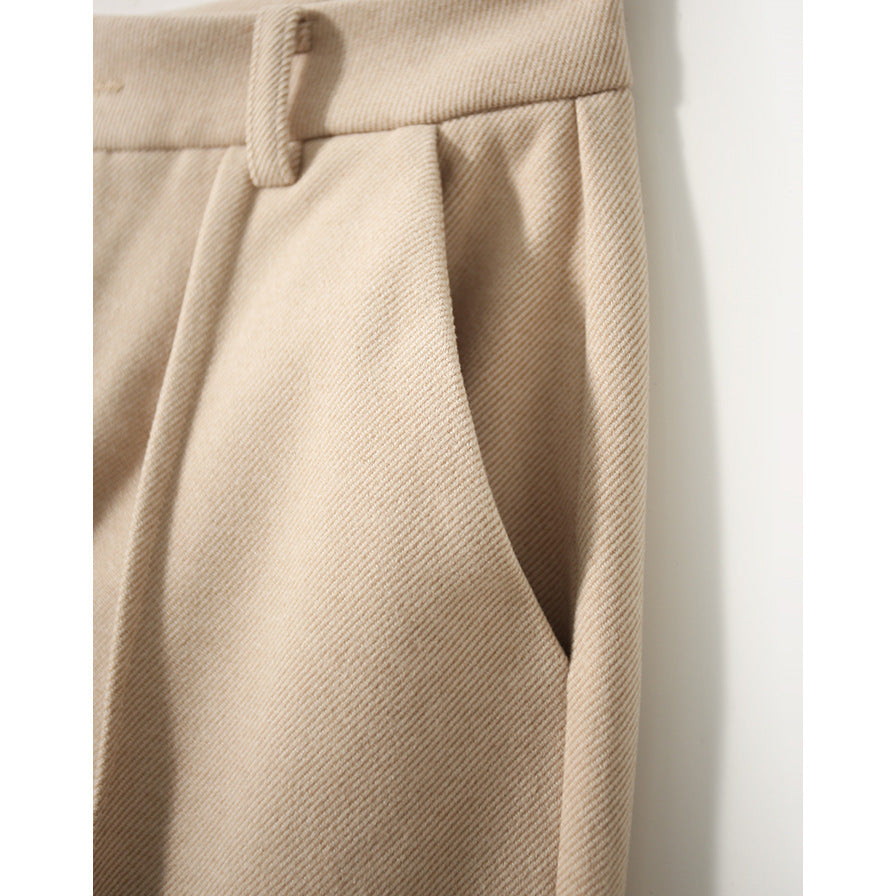 Tapered Wool-Blend Trousers with High-Waist Fit, Slim Silhouette, and Soft Woolen Touch in Khaki