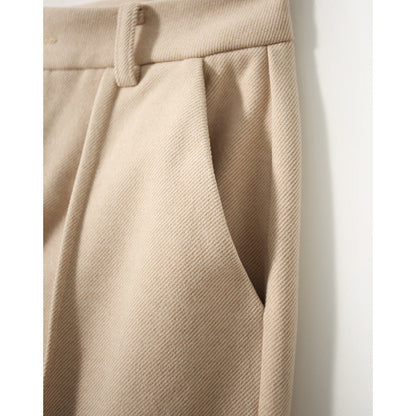 Tapered Wool-Blend Trousers with High-Waist Fit, Slim Silhouette, and Soft Woolen Touch in Khaki