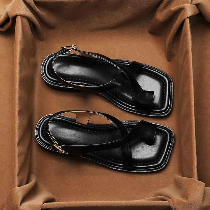 Leather Cross-Strap Sandals with Cushioned Footbed and Low Heel, Women's
