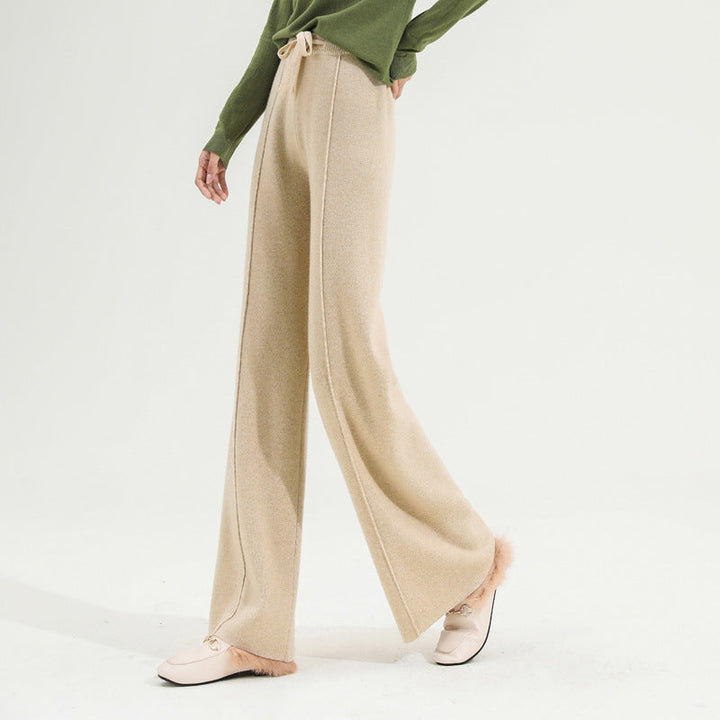 Wide-Leg Merino Wool Trousers with High-Waist Elastic Drawstring Waistband