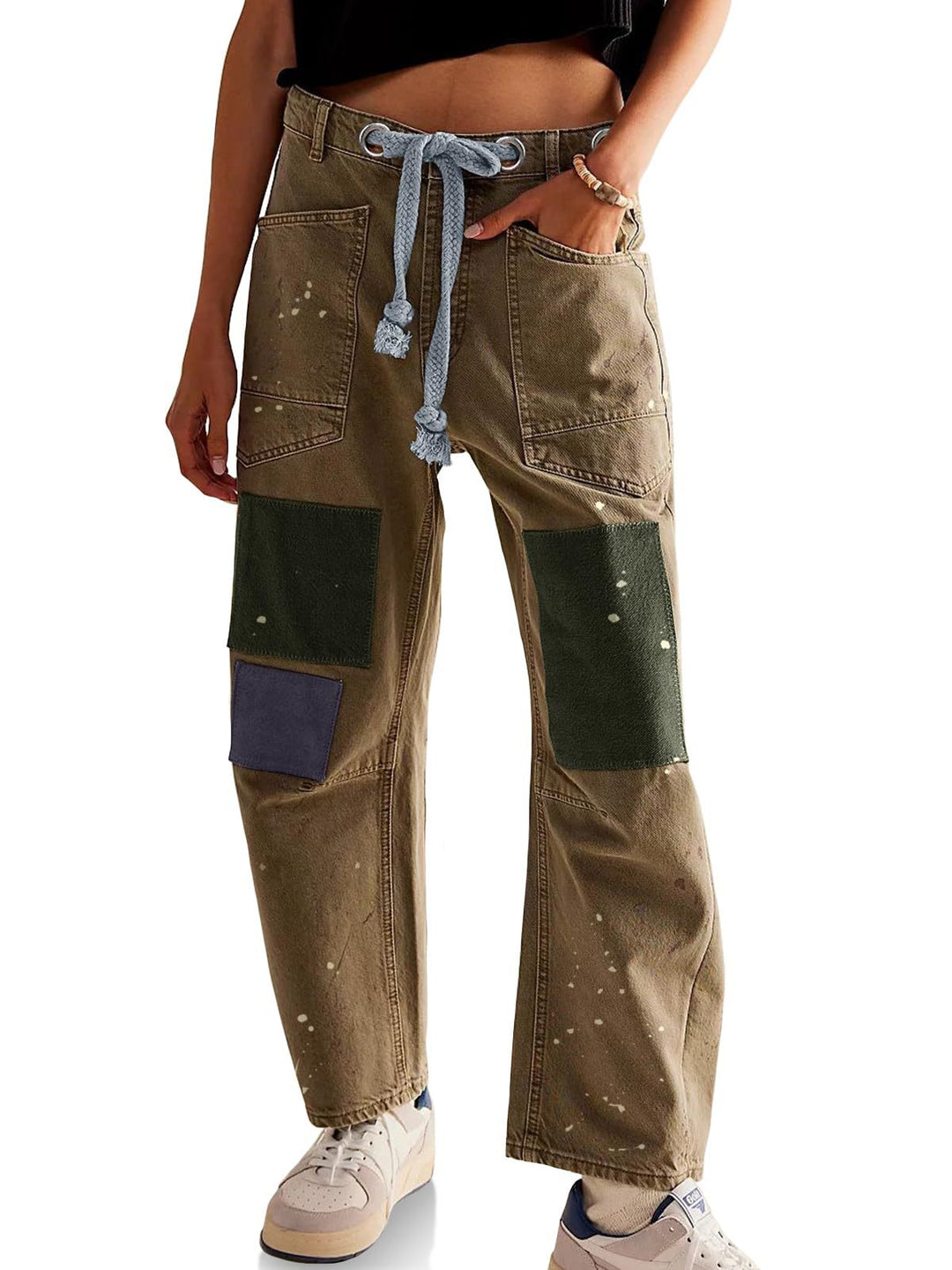 Utility Jeans with Paint-Speckled Wash, Rope Drawcord Waist, and 100% Cotton Denim