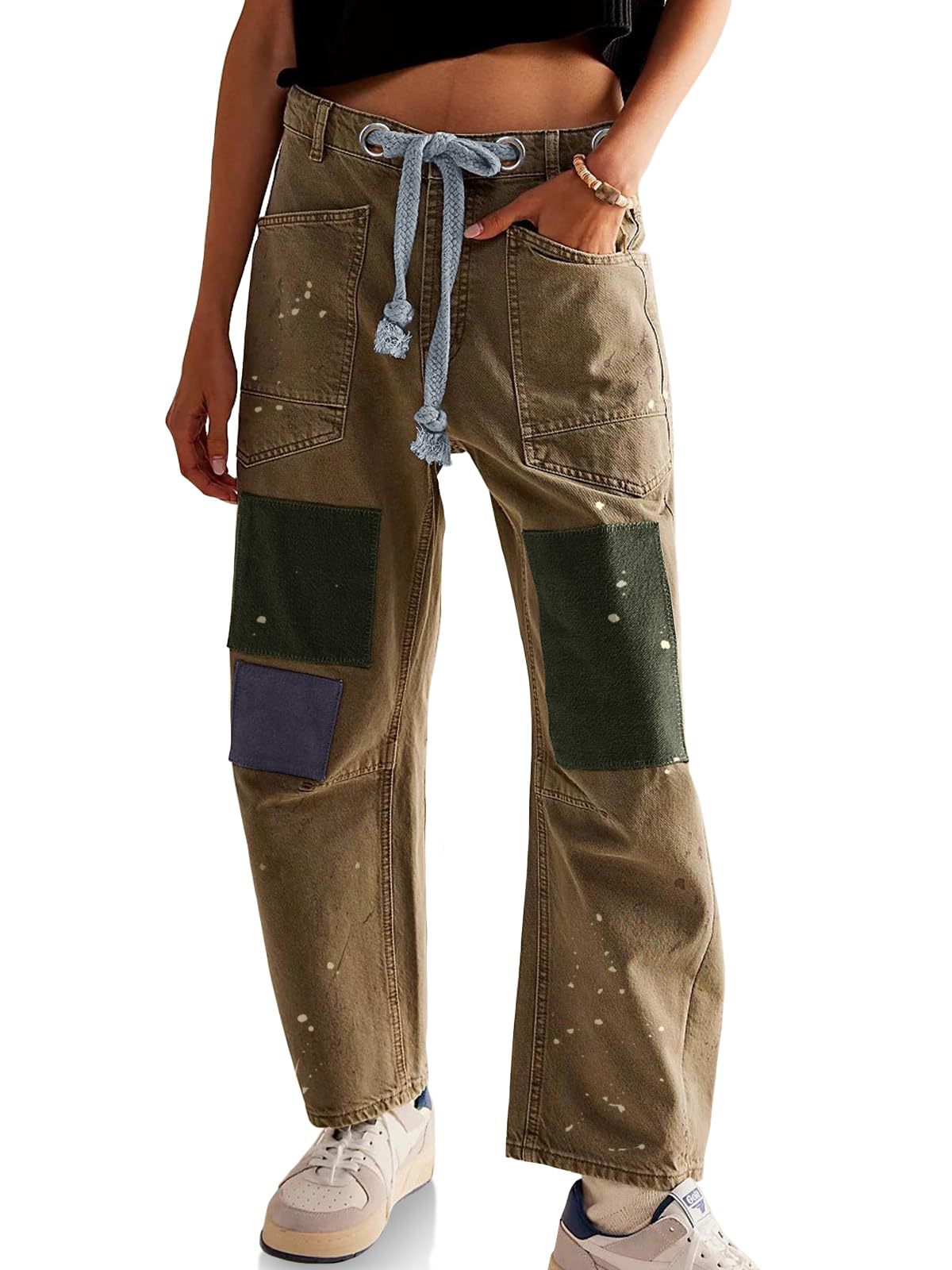 Utility Jeans with Paint-Speckled Wash, Rope Drawcord Waist, and 100% Cotton Denim
