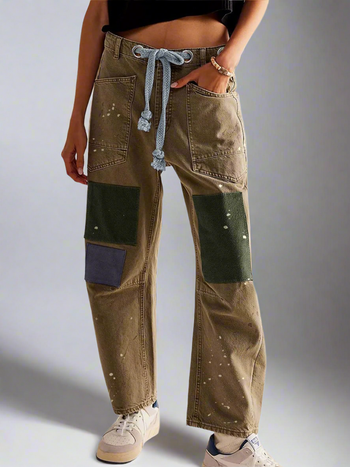 Utility Jeans with Paint-Speckled Wash, Rope Drawcord Waist, and 100% Cotton Denim