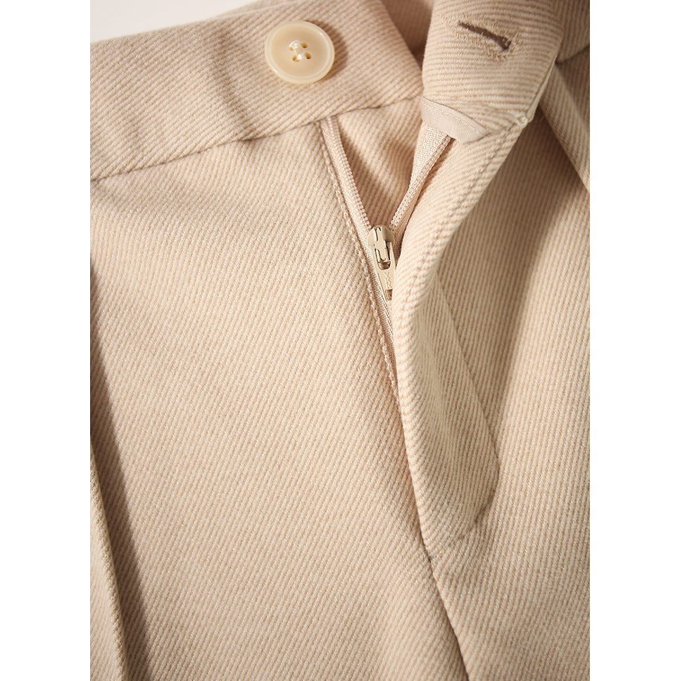 Tapered Wool-Blend Trousers with High-Waist Fit, Slim Silhouette, and Soft Woolen Touch in Khaki