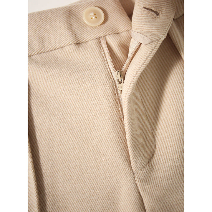 Tapered Wool-Blend Trousers with High-Waist Fit, Slim Silhouette, and Soft Woolen Touch in Khaki