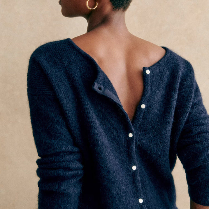 Wool Blend Knit Cardigan with Long Sleeves and Relaxed Layering Fit in Ivory