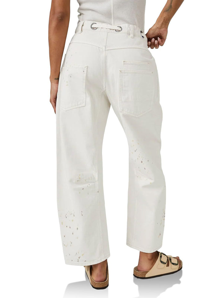 Utility Jeans with Paint-Speckled Wash, Rope Drawcord Waist, and 100% Cotton Denim