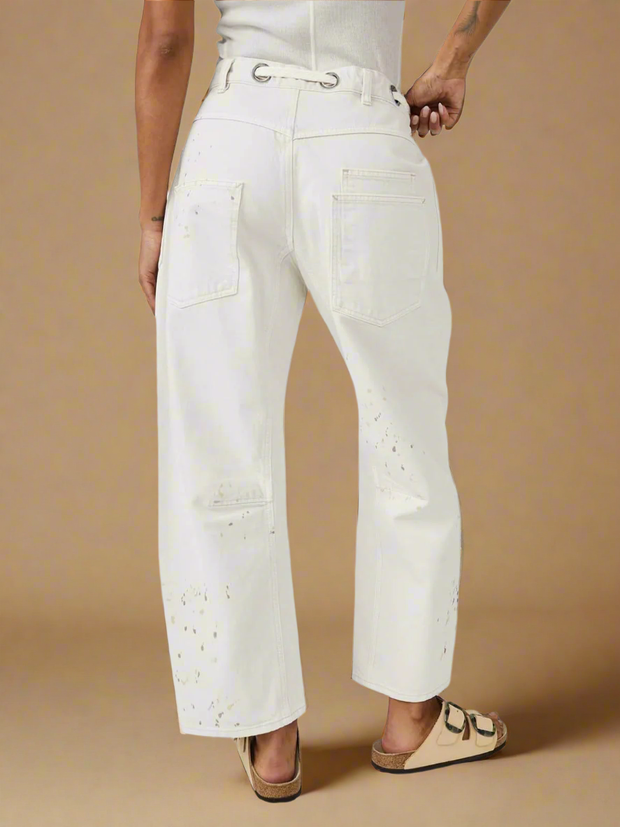 Utility Jeans with Paint-Speckled Wash, Rope Drawcord Waist, and 100% Cotton Denim