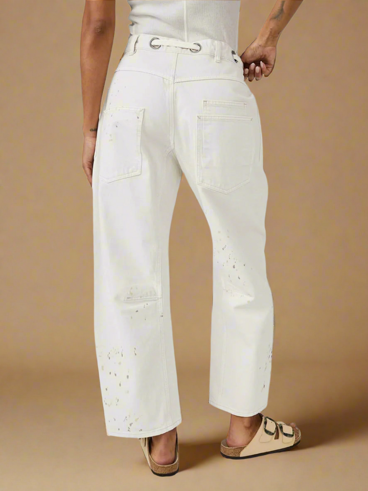 Utility Jeans with Paint-Speckled Wash, Rope Drawcord Waist, and 100% Cotton Denim