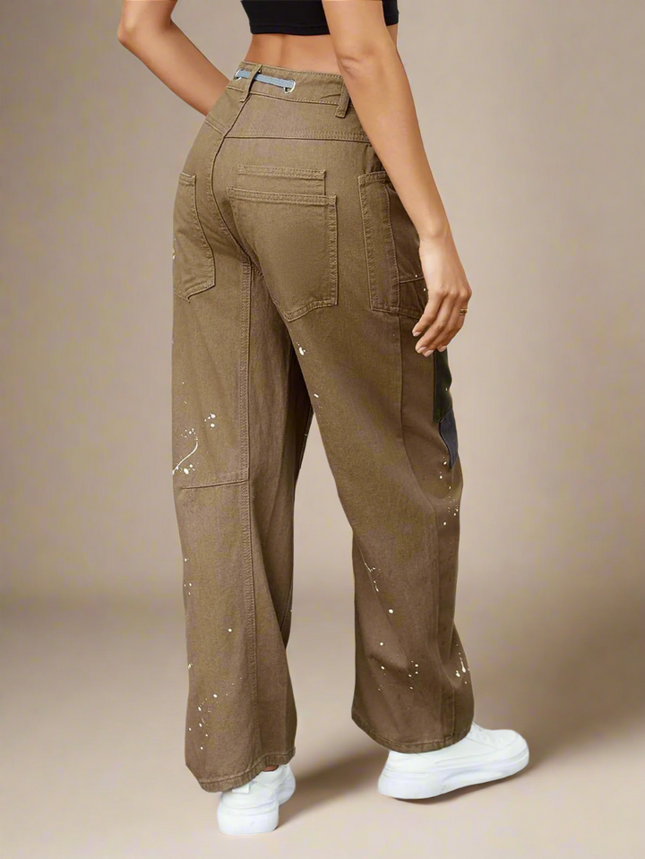 Utility Jeans with Paint-Speckled Wash, Rope Drawcord Waist, and 100% Cotton Denim