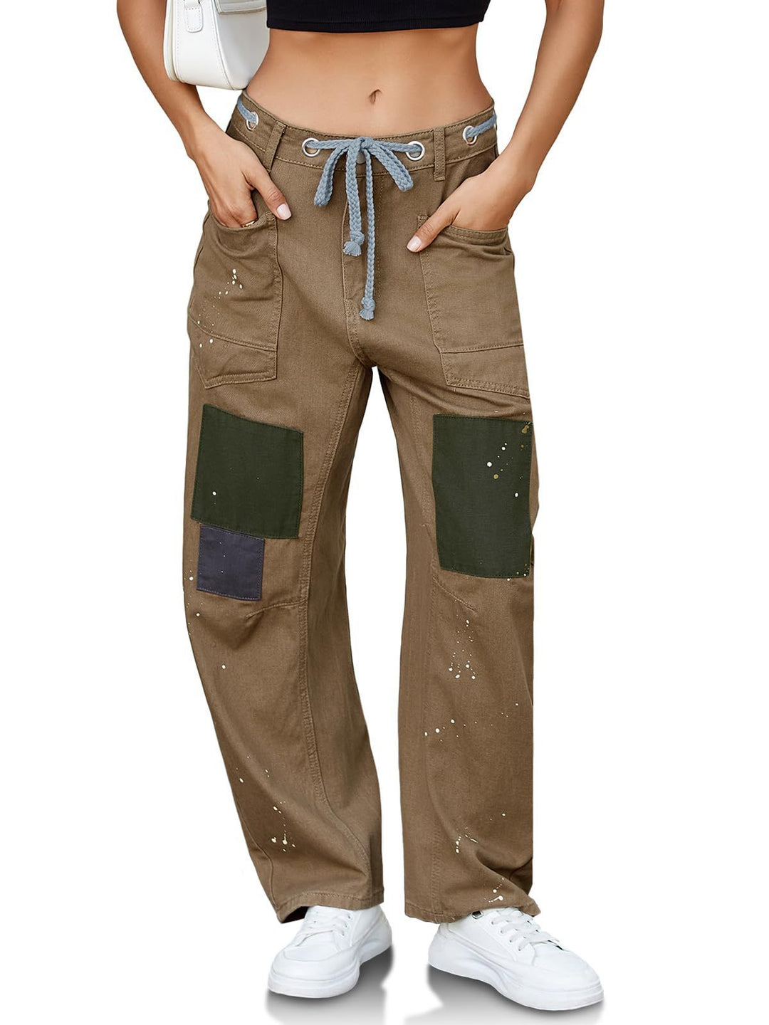 Utility Jeans with Paint-Speckled Wash, Rope Drawcord Waist, and 100% Cotton Denim