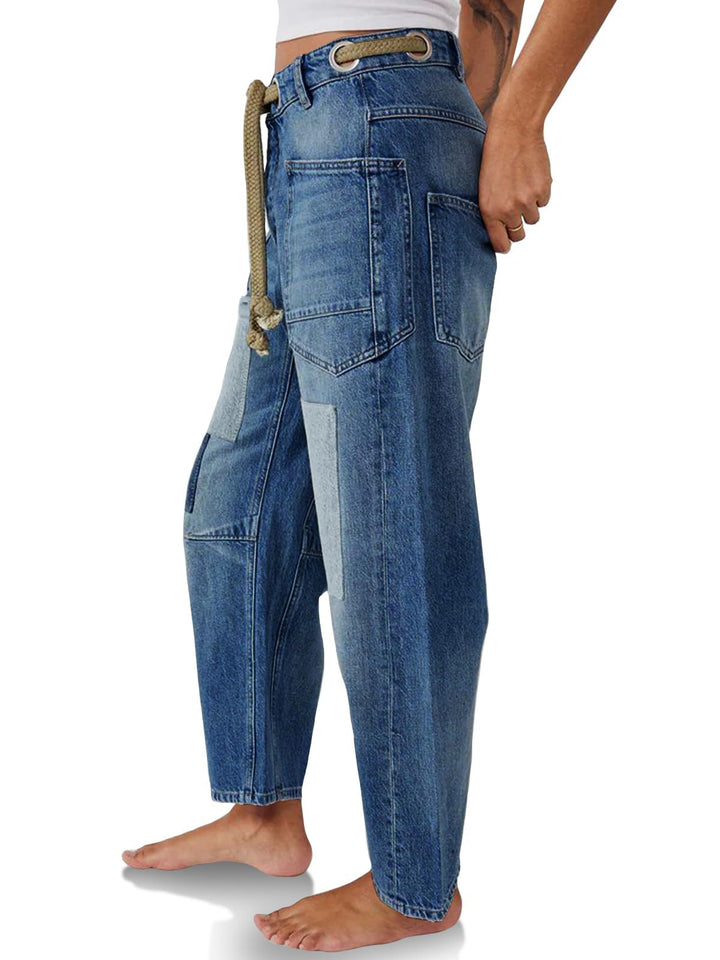 Utility Jeans with Paint-Speckled Wash, Rope Drawcord Waist, and 100% Cotton Denim
