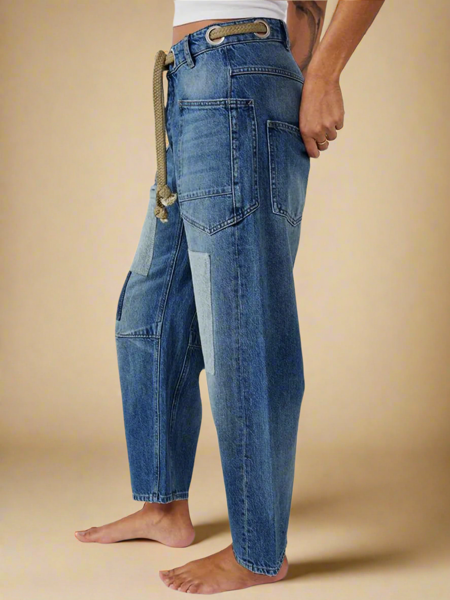 Utility Jeans with Paint-Speckled Wash, Rope Drawcord Waist, and 100% Cotton Denim