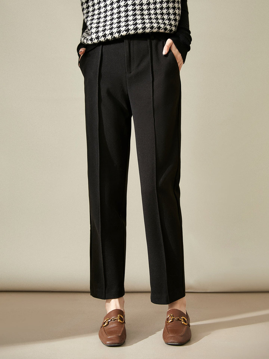 Tapered Wool-Blend Trousers with High-Waist Fit, Slim Silhouette, and Soft Woolen Touch in Khaki