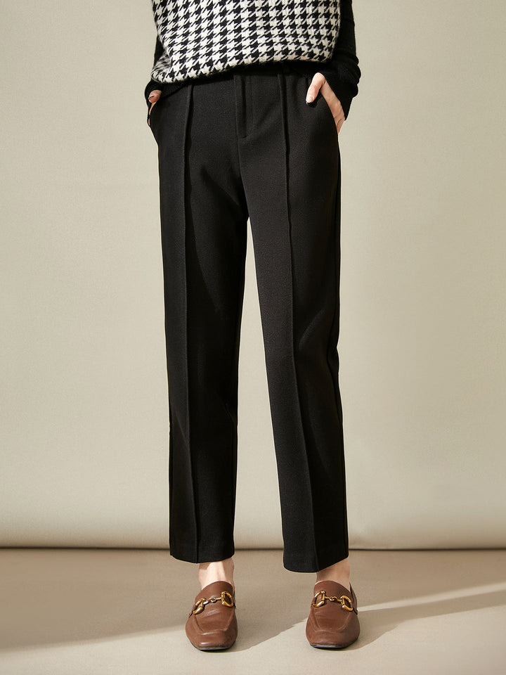 Tapered Wool-Blend Trousers with High-Waist Fit, Slim Silhouette, and Soft Woolen Touch in Khaki