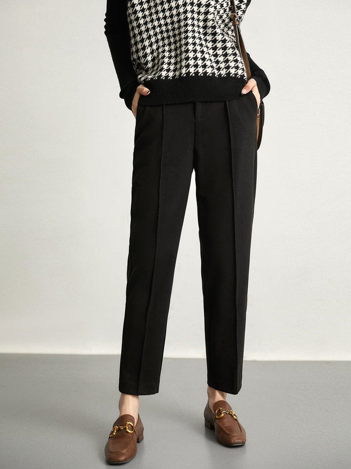 Tapered Wool-Blend Trousers with High-Waist Fit, Slim Silhouette, and Soft Woolen Touch in Khaki