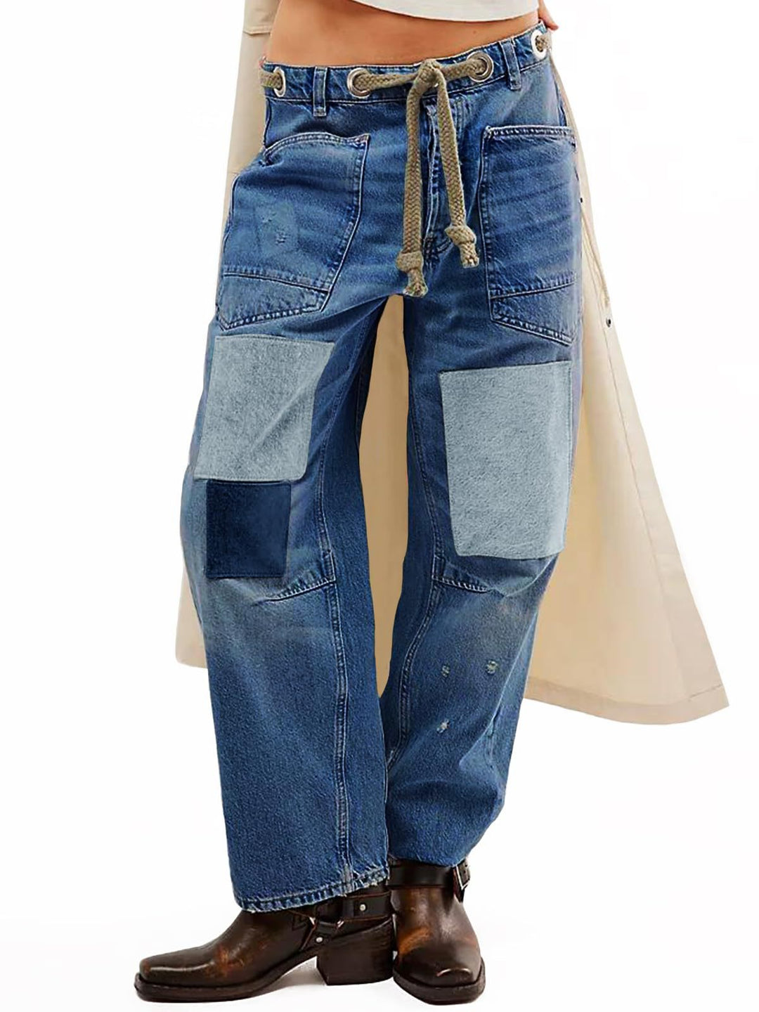 Utility Jeans with Paint-Speckled Wash, Rope Drawcord Waist, and 100% Cotton Denim
