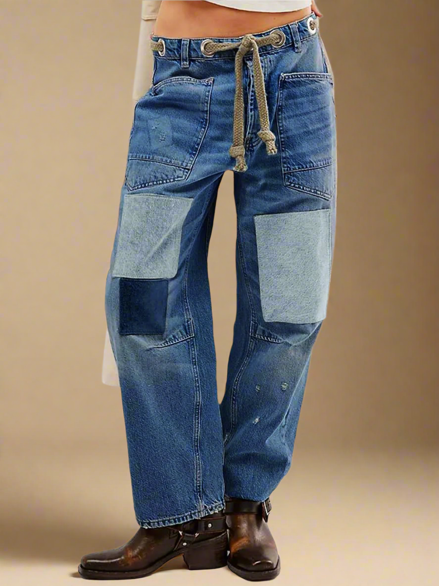 Utility Jeans with Paint-Speckled Wash, Rope Drawcord Waist, and 100% Cotton Denim
