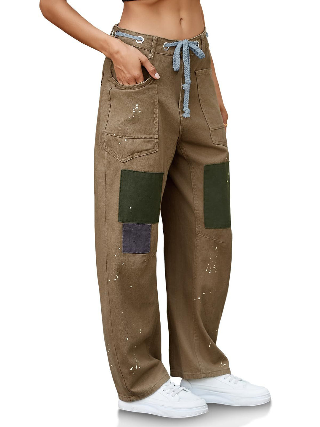 Utility Jeans with Paint-Speckled Wash, Rope Drawcord Waist, and 100% Cotton Denim
