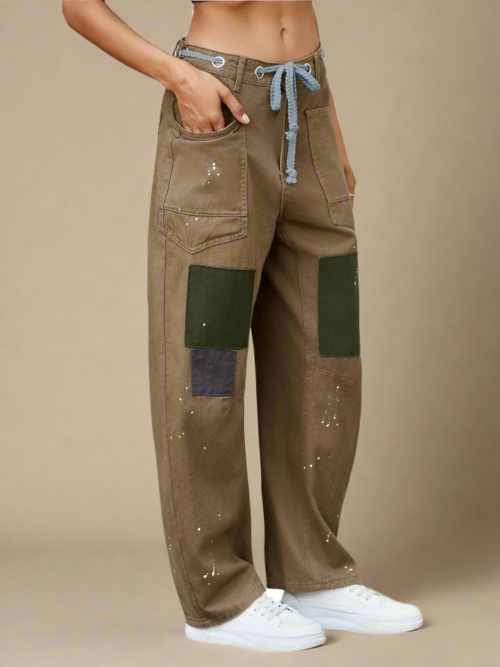 Utility Jeans with Paint-Speckled Wash, Rope Drawcord Waist, and 100% Cotton Denim