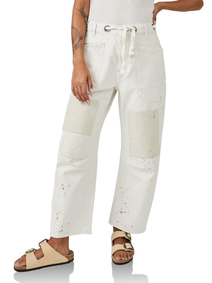 Utility Jeans with Paint-Speckled Wash, Rope Drawcord Waist, and 100% Cotton Denim