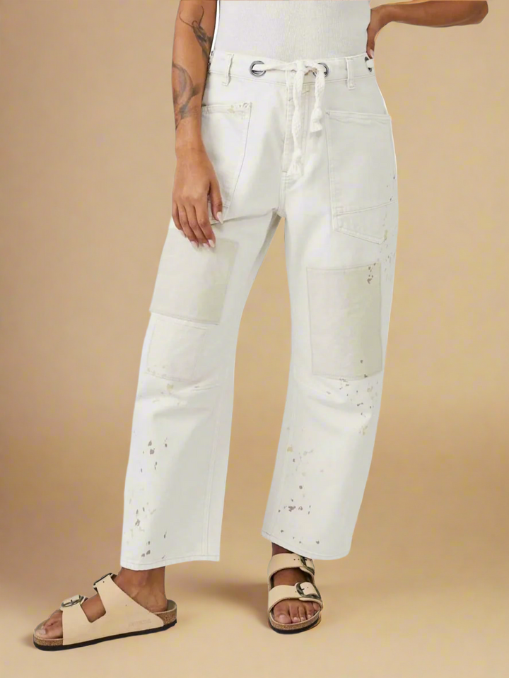 Utility Jeans with Paint-Speckled Wash, Rope Drawcord Waist, and 100% Cotton Denim
