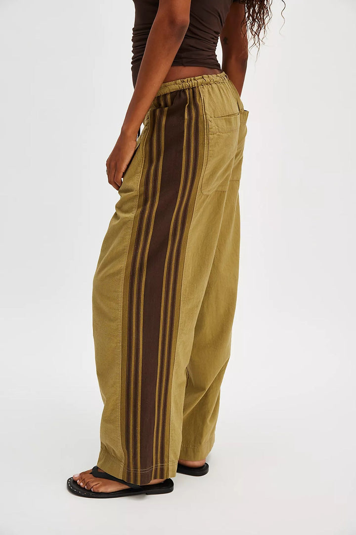 Track Trousers with High-Waist Fit, Elastic Waistband, and Bold Stripe Print in Soft Cotton-Blend