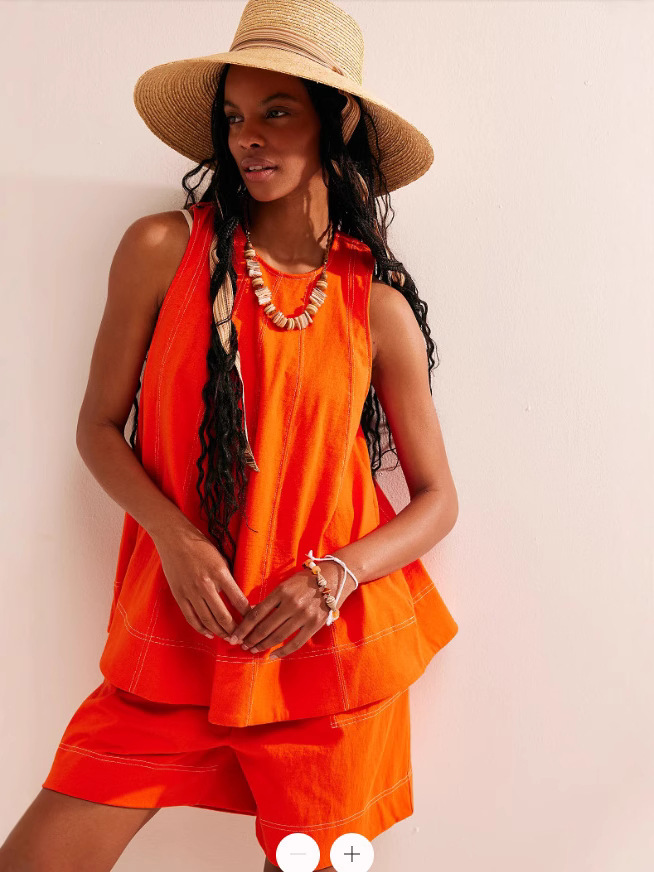 Two-Piece Cotton Set, Cropped Tank Top and Elastic-Waist Shorts with Raw Seam Detailing in Sunwashed Yellow
