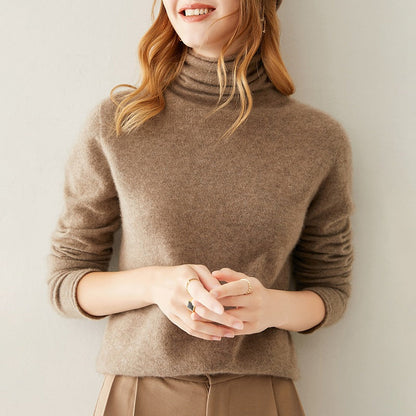 Cashmere Blend Turtleneck Sweater with Merino Wool, Slim Fit for Women in Vintage