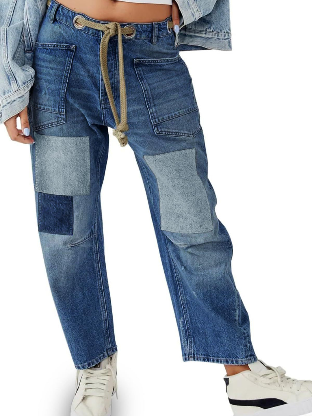 Utility Jeans with Paint-Speckled Wash, Rope Drawcord Waist, and 100% Cotton Denim