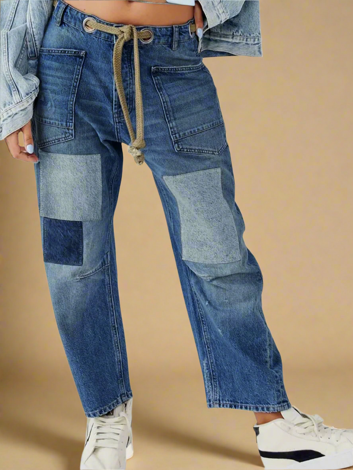 Utility Jeans with Paint-Speckled Wash, Rope Drawcord Waist, and 100% Cotton Denim